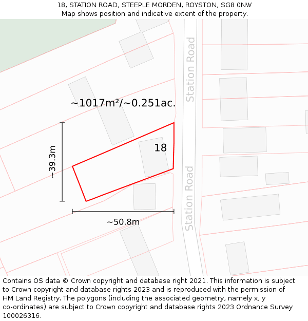 18, STATION ROAD, STEEPLE MORDEN, ROYSTON, SG8 0NW: Plot and title map