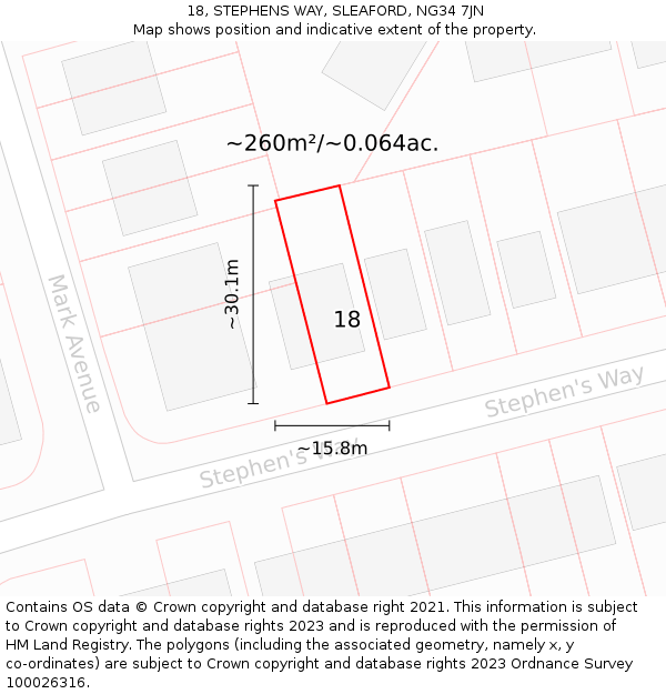 18, STEPHENS WAY, SLEAFORD, NG34 7JN: Plot and title map