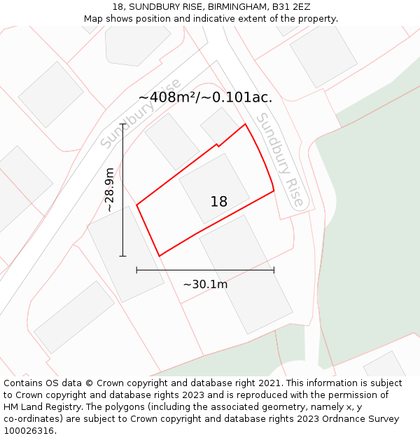 18, SUNDBURY RISE, BIRMINGHAM, B31 2EZ: Plot and title map