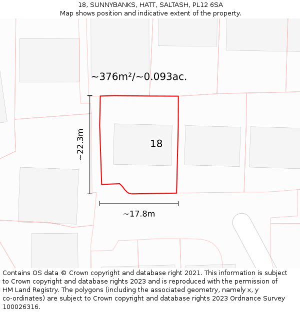 18, SUNNYBANKS, HATT, SALTASH, PL12 6SA: Plot and title map