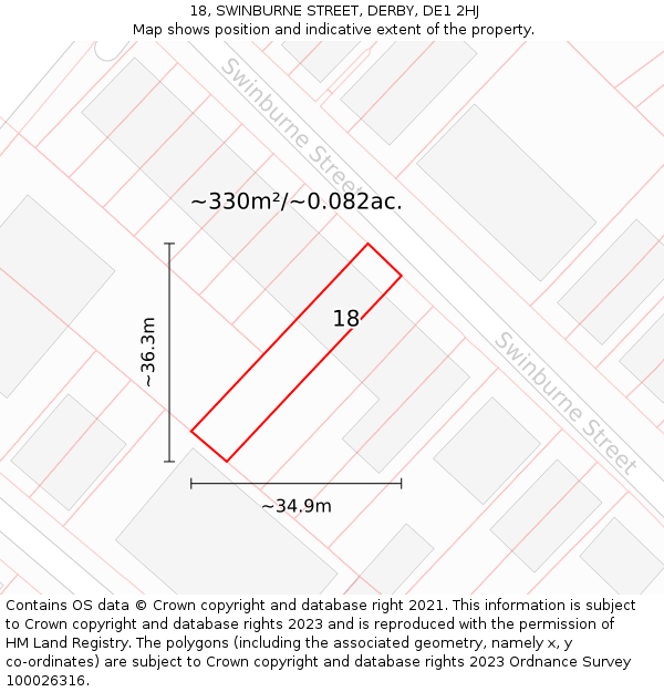 18, SWINBURNE STREET, DERBY, DE1 2HJ: Plot and title map