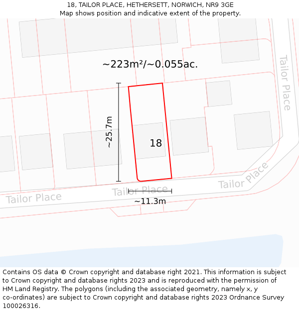 18, TAILOR PLACE, HETHERSETT, NORWICH, NR9 3GE: Plot and title map