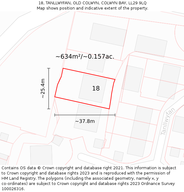 18, TANLLWYFAN, OLD COLWYN, COLWYN BAY, LL29 9LQ: Plot and title map