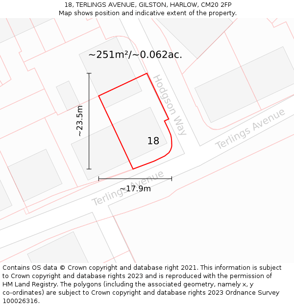 18, TERLINGS AVENUE, GILSTON, HARLOW, CM20 2FP: Plot and title map