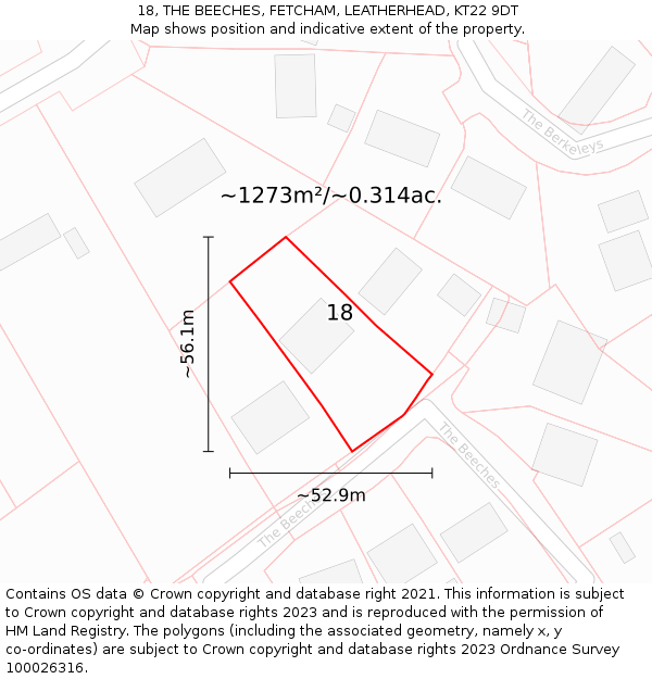 18, THE BEECHES, FETCHAM, LEATHERHEAD, KT22 9DT: Plot and title map