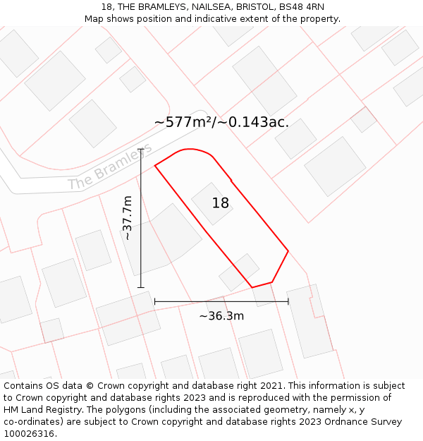 18, THE BRAMLEYS, NAILSEA, BRISTOL, BS48 4RN: Plot and title map