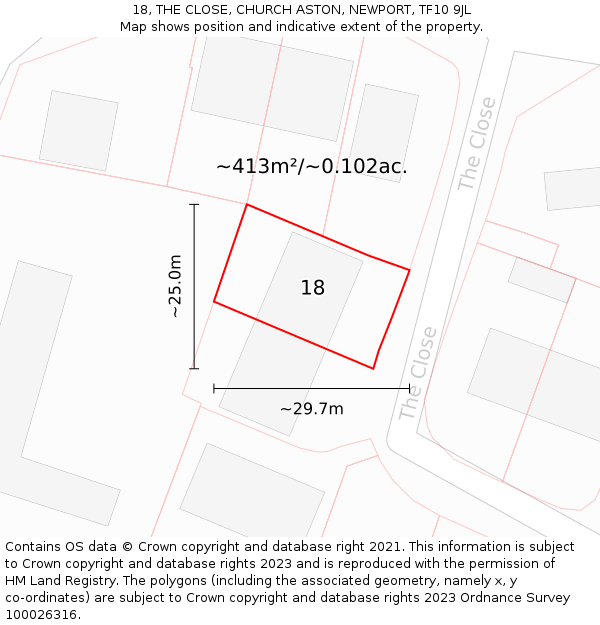 18, THE CLOSE, CHURCH ASTON, NEWPORT, TF10 9JL: Plot and title map