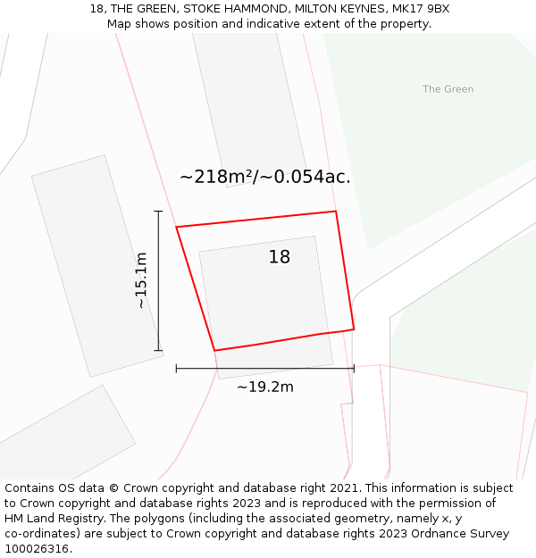 18, THE GREEN, STOKE HAMMOND, MILTON KEYNES, MK17 9BX: Plot and title map