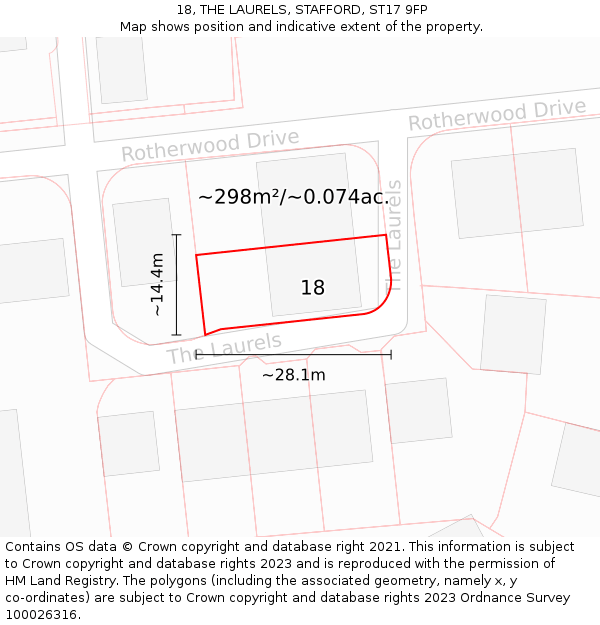 18, THE LAURELS, STAFFORD, ST17 9FP: Plot and title map