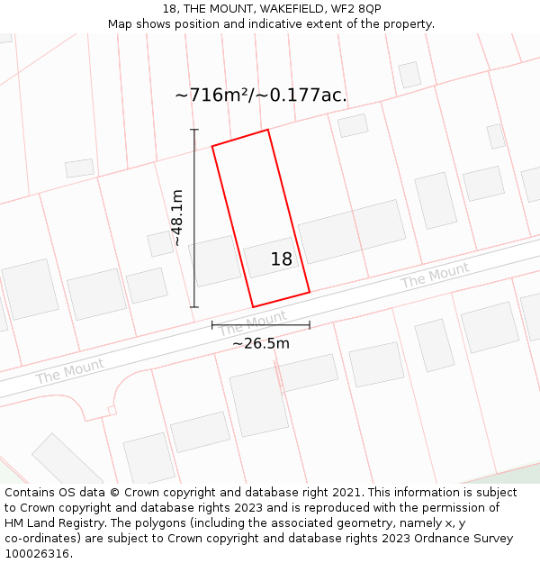 18, THE MOUNT, WAKEFIELD, WF2 8QP: Plot and title map