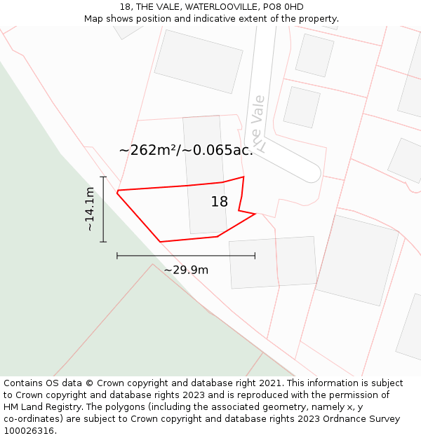 18, THE VALE, WATERLOOVILLE, PO8 0HD: Plot and title map