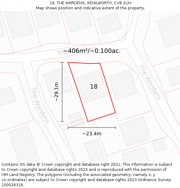 18, THE WARDENS, KENILWORTH, CV8 2UH: Plot and title map