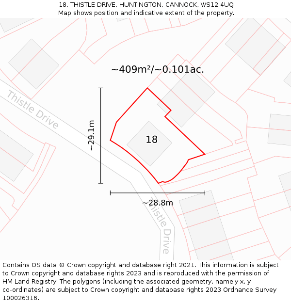 18, THISTLE DRIVE, HUNTINGTON, CANNOCK, WS12 4UQ: Plot and title map