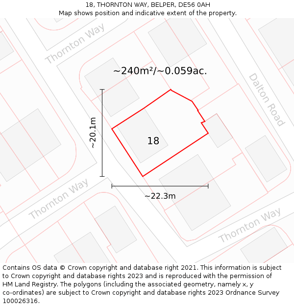 18, THORNTON WAY, BELPER, DE56 0AH: Plot and title map