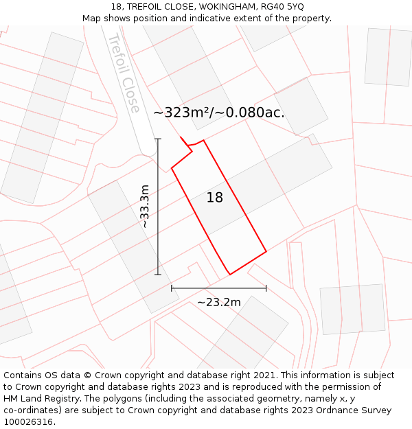 18, TREFOIL CLOSE, WOKINGHAM, RG40 5YQ: Plot and title map