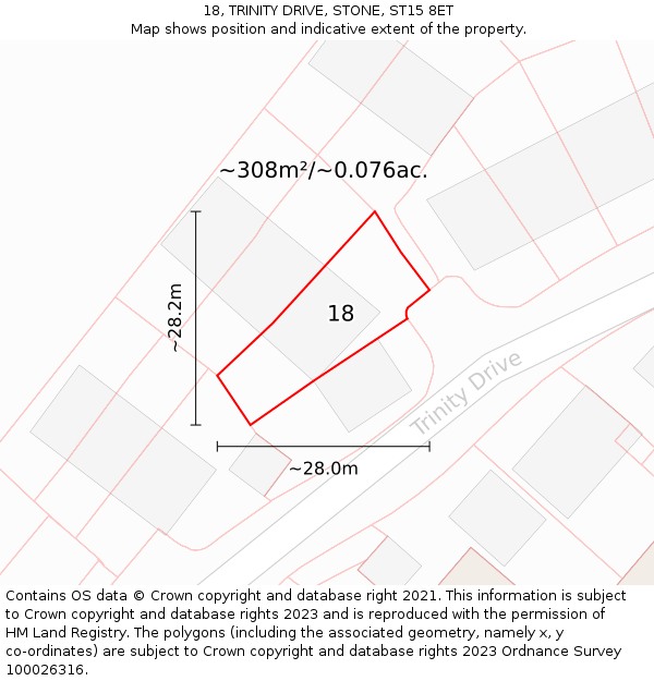 18, TRINITY DRIVE, STONE, ST15 8ET: Plot and title map