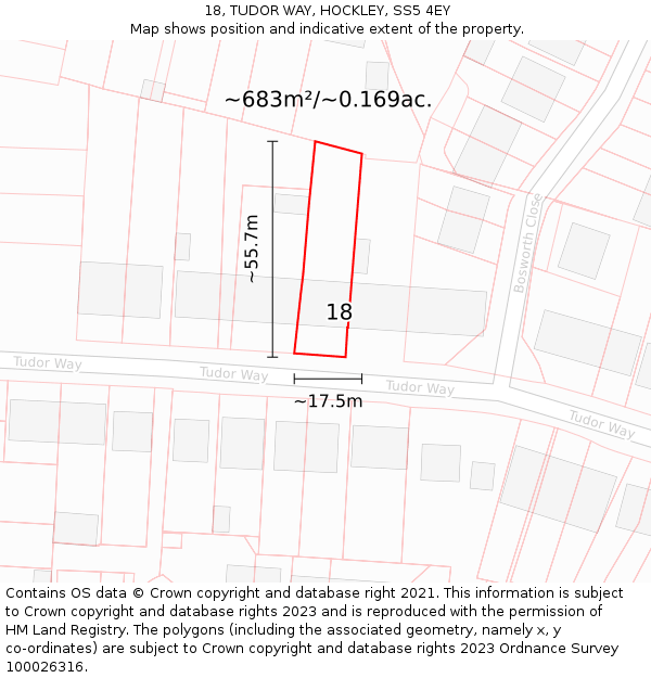 18, TUDOR WAY, HOCKLEY, SS5 4EY: Plot and title map