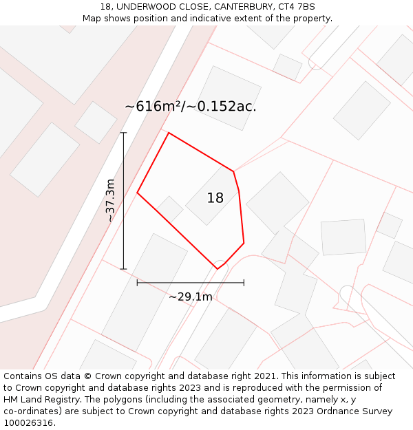 18, UNDERWOOD CLOSE, CANTERBURY, CT4 7BS: Plot and title map