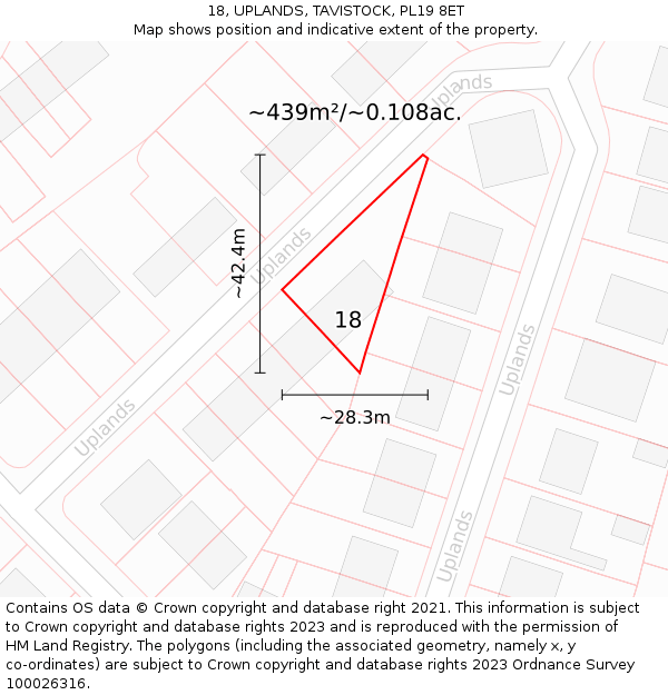 18, UPLANDS, TAVISTOCK, PL19 8ET: Plot and title map