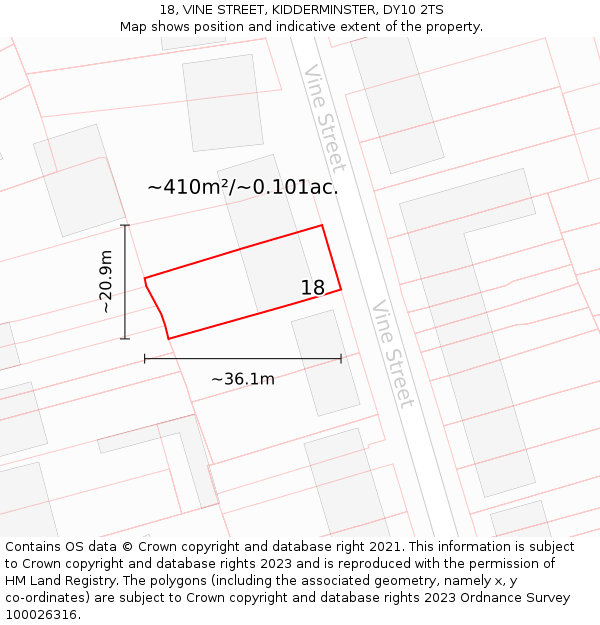 18, VINE STREET, KIDDERMINSTER, DY10 2TS: Plot and title map