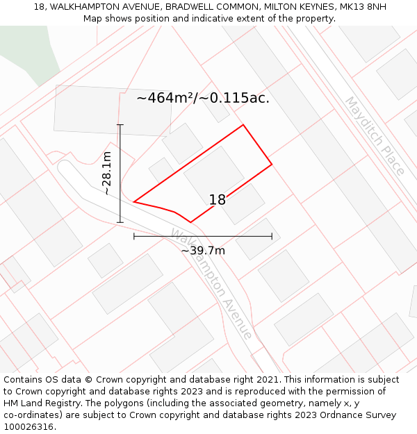 18, WALKHAMPTON AVENUE, BRADWELL COMMON, MILTON KEYNES, MK13 8NH: Plot and title map