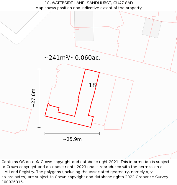 18, WATERSIDE LANE, SANDHURST, GU47 8AD: Plot and title map