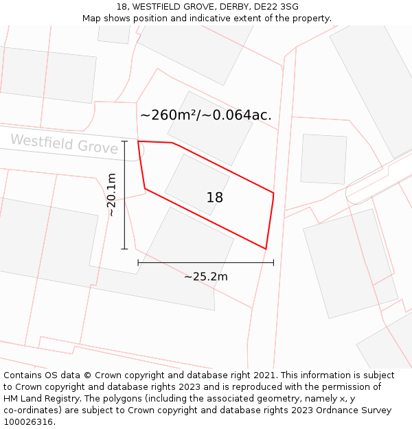 18, WESTFIELD GROVE, DERBY, DE22 3SG: Plot and title map