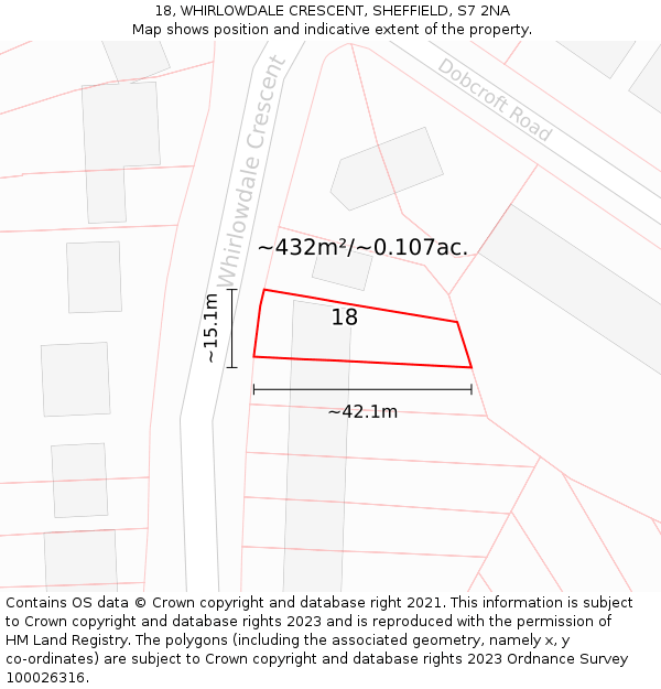 18, WHIRLOWDALE CRESCENT, SHEFFIELD, S7 2NA: Plot and title map