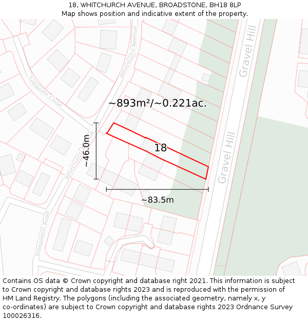 18, WHITCHURCH AVENUE, BROADSTONE, BH18 8LP: Plot and title map