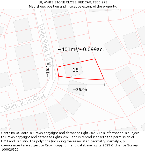 18, WHITE STONE CLOSE, REDCAR, TS10 2PS: Plot and title map