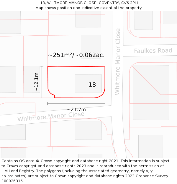 18, WHITMORE MANOR CLOSE, COVENTRY, CV6 2PH: Plot and title map