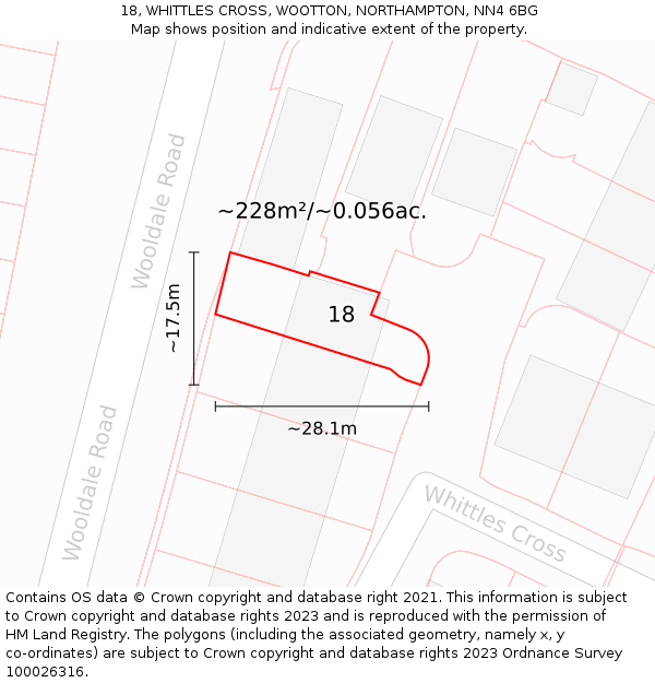 18, WHITTLES CROSS, WOOTTON, NORTHAMPTON, NN4 6BG: Plot and title map