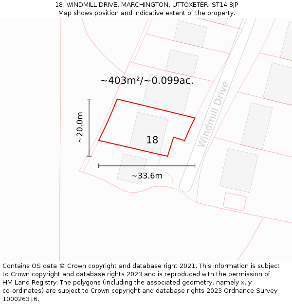 18, WINDMILL DRIVE, MARCHINGTON, UTTOXETER, ST14 8JP: Plot and title map