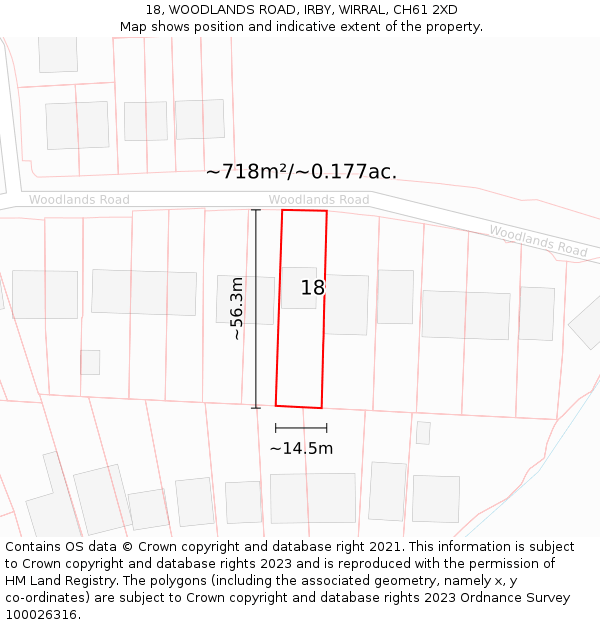 18, WOODLANDS ROAD, IRBY, WIRRAL, CH61 2XD: Plot and title map