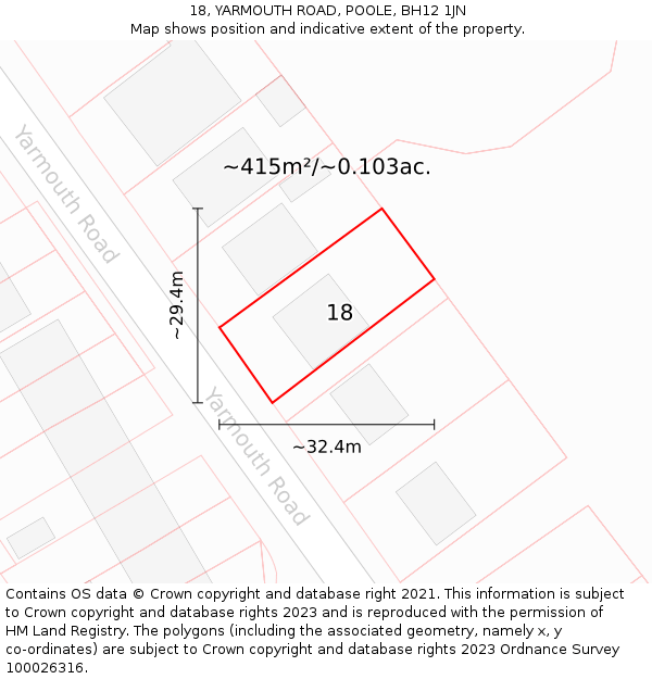 18, YARMOUTH ROAD, POOLE, BH12 1JN: Plot and title map