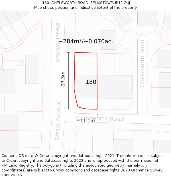 180, CHELSWORTH ROAD, FELIXSTOWE, IP11 2UJ: Plot and title map