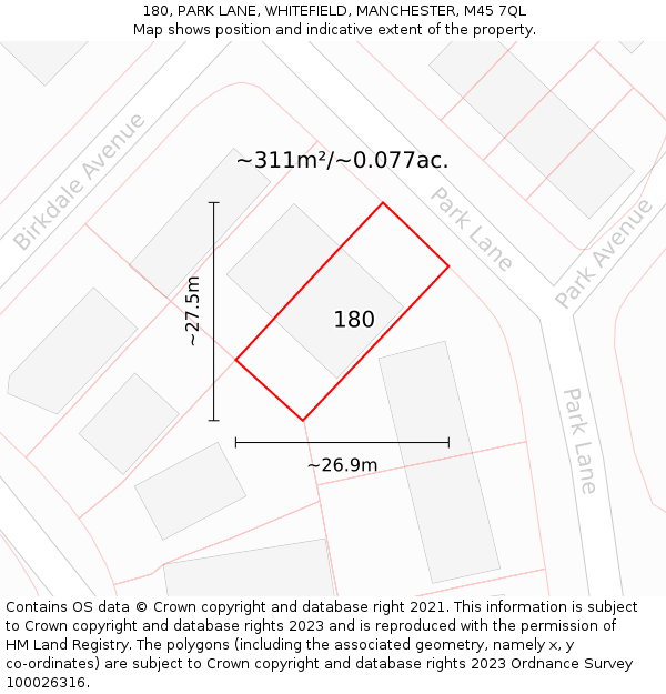 180, PARK LANE, WHITEFIELD, MANCHESTER, M45 7QL: Plot and title map