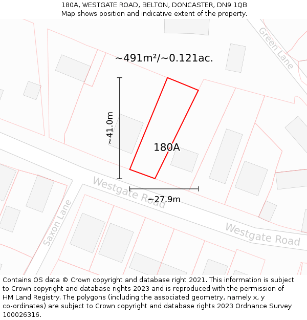 180A, WESTGATE ROAD, BELTON, DONCASTER, DN9 1QB: Plot and title map