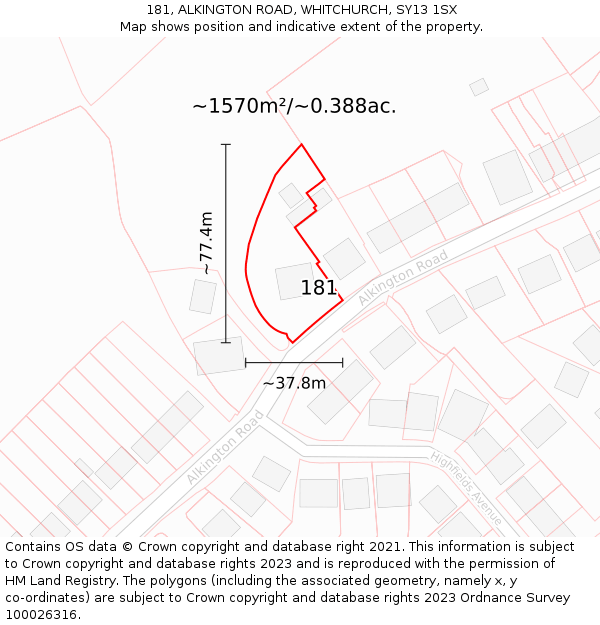 181, ALKINGTON ROAD, WHITCHURCH, SY13 1SX: Plot and title map