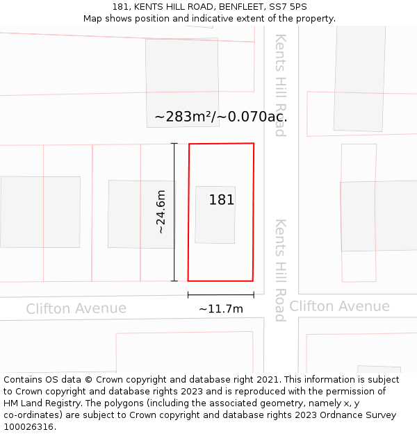 181, KENTS HILL ROAD, BENFLEET, SS7 5PS: Plot and title map