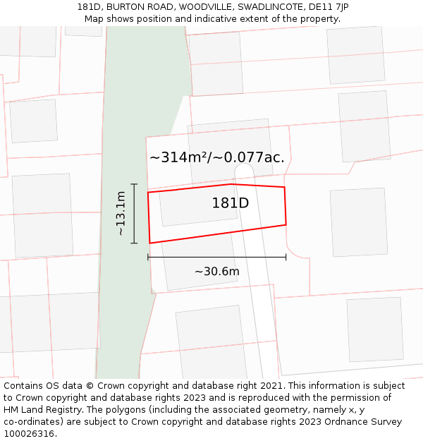 181D, BURTON ROAD, WOODVILLE, SWADLINCOTE, DE11 7JP: Plot and title map