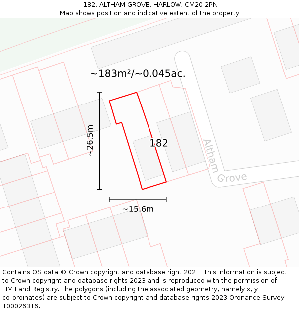 182, ALTHAM GROVE, HARLOW, CM20 2PN: Plot and title map