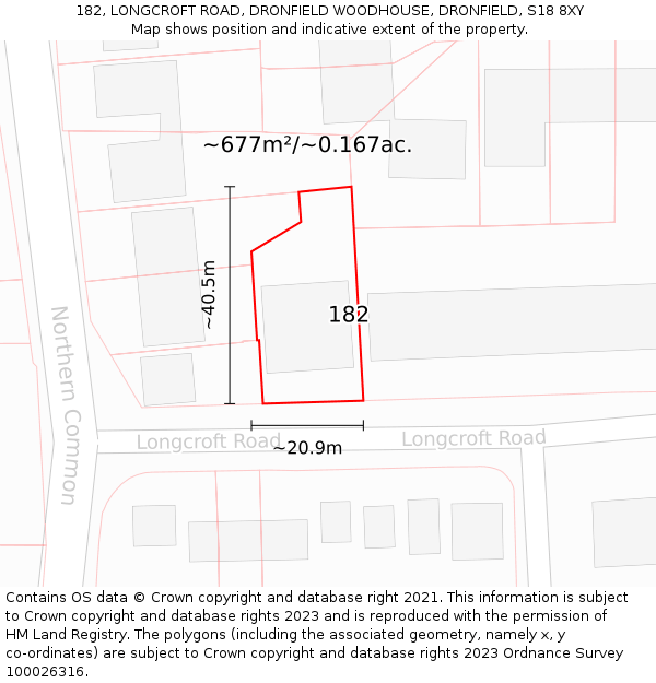 182, LONGCROFT ROAD, DRONFIELD WOODHOUSE, DRONFIELD, S18 8XY: Plot and title map