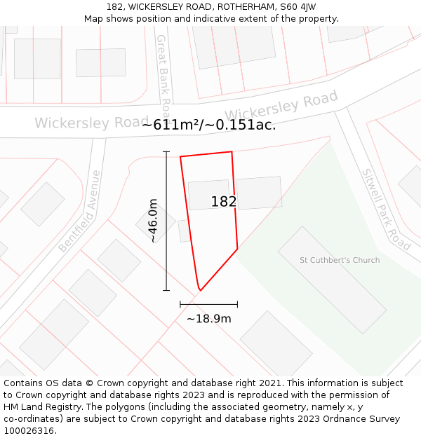 182, WICKERSLEY ROAD, ROTHERHAM, S60 4JW: Plot and title map