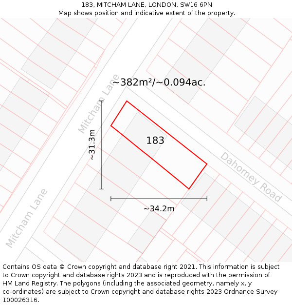 183, MITCHAM LANE, LONDON, SW16 6PN: Plot and title map