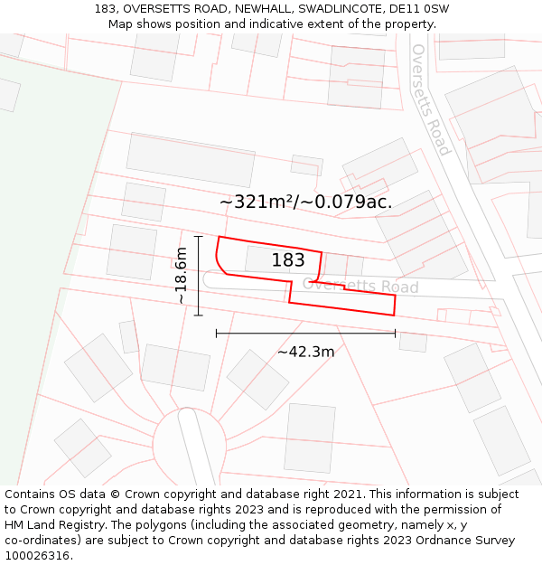 183, OVERSETTS ROAD, NEWHALL, SWADLINCOTE, DE11 0SW: Plot and title map