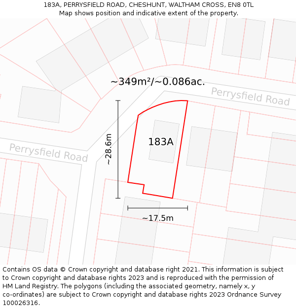 183A, PERRYSFIELD ROAD, CHESHUNT, WALTHAM CROSS, EN8 0TL: Plot and title map