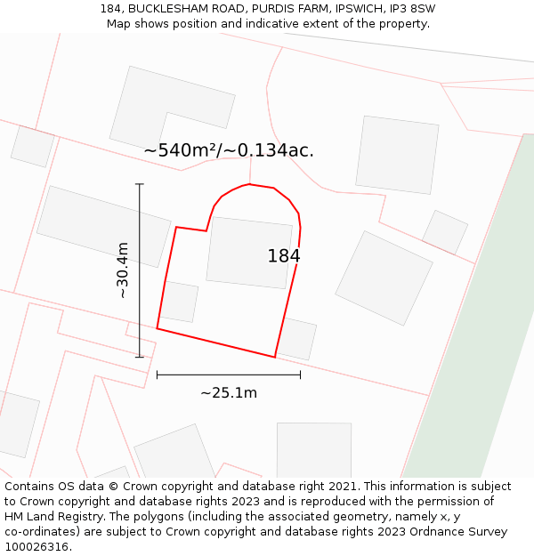 184, BUCKLESHAM ROAD, PURDIS FARM, IPSWICH, IP3 8SW: Plot and title map