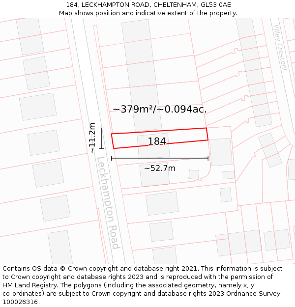 184, LECKHAMPTON ROAD, CHELTENHAM, GL53 0AE: Plot and title map