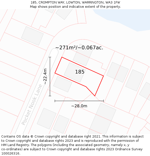 185, CROMPTON WAY, LOWTON, WARRINGTON, WA3 1FW: Plot and title map